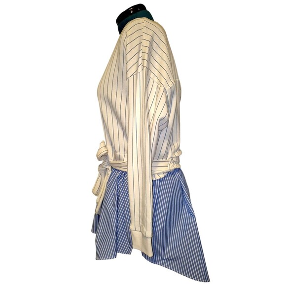 Anthropologie French Terry Twofer Sweatshirt Top Layered Cream Blue Striped XL - Picture 3 of 7